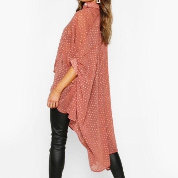 boohoo Dobby Chiffon Oversized Maxi Shirt Ecru 14 - Picture 3 of 12